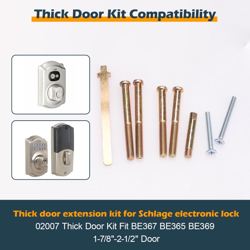 EAORBD 02007 Thick Door Kit for Schlage Deadbolt Thick Door Extension Kit, Deadbolt Tailpiece for Schlage Thick Door Kit Be365, Be469 Electronic Keypad Locks Extended Screws Replacement Parts - Image 4