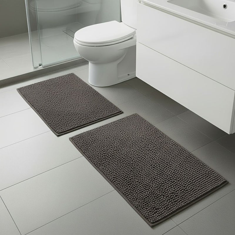 Brown 15.75x23.62 Chenille Bathroom Mat Quick Drying Anti Slip Non Skid Floor Mat - Image 1