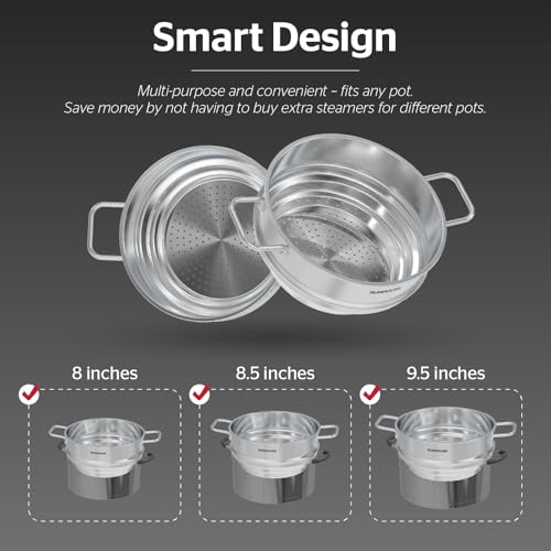 SUNHOUSE Stainless Steel Steamer Basket For Pot 5 QT Universal Food Vegetable Steamer Insert with Stay Cool Handles Glass Lid Fits Various Pot Sizes 8 85 95 - Image 3