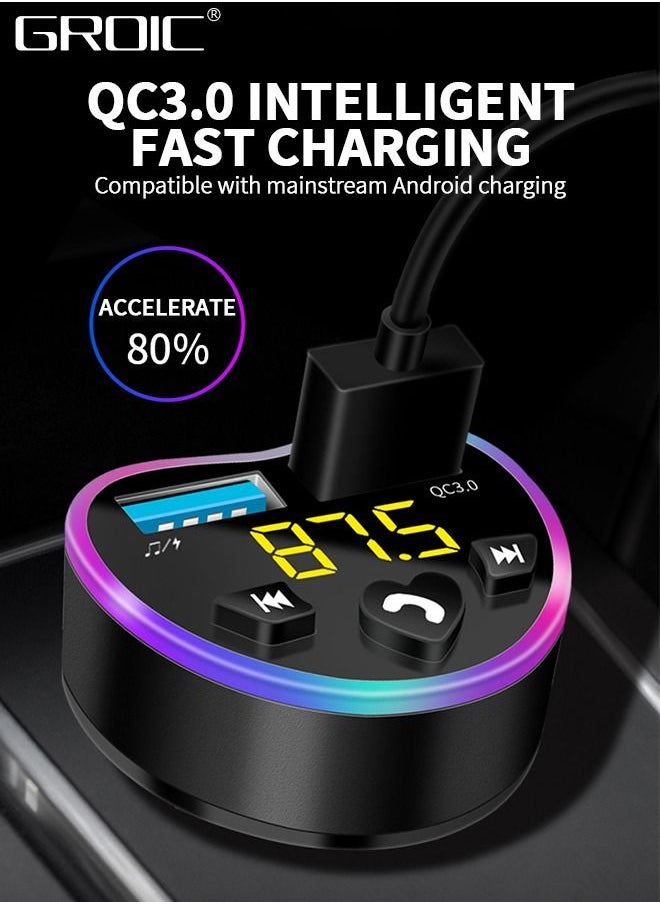 GROIC - Bluetooth Car Adapter ,FM Bluetooth Transmitter,QC 3.0/4.0 USB Lighter Adapter,Car Adapter Radio Music Adapter Charger,Multifunctional Vehicle Charger - Image 1