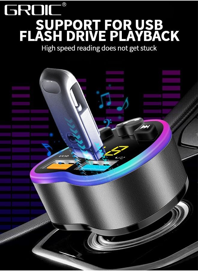 GROIC - Bluetooth Car Adapter ,FM Bluetooth Transmitter,QC 3.0/4.0 USB Lighter Adapter,Car Adapter Radio Music Adapter Charger,Multifunctional Vehicle Charger - Image 1