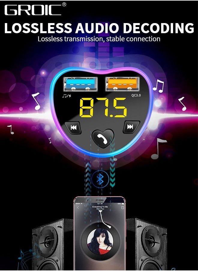 GROIC - Bluetooth Car Adapter ,FM Bluetooth Transmitter,QC 3.0/4.0 USB Lighter Adapter,Car Adapter Radio Music Adapter Charger,Multifunctional Vehicle Charger - Image 1