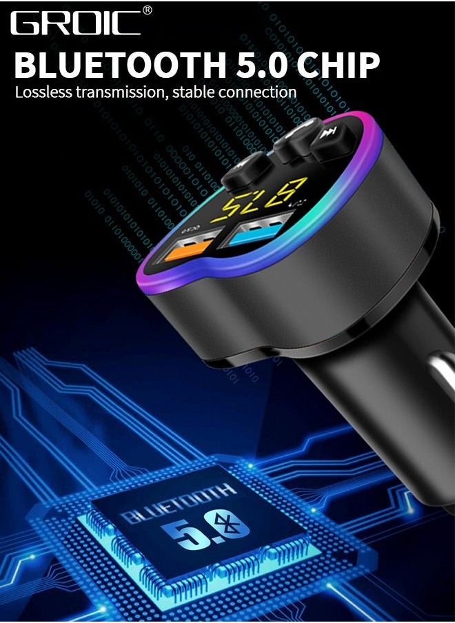 GROIC - Bluetooth Car Adapter ,FM Bluetooth Transmitter,QC 3.0/4.0 USB Lighter Adapter,Car Adapter Radio Music Adapter Charger,Multifunctional Vehicle Charger - Image 1