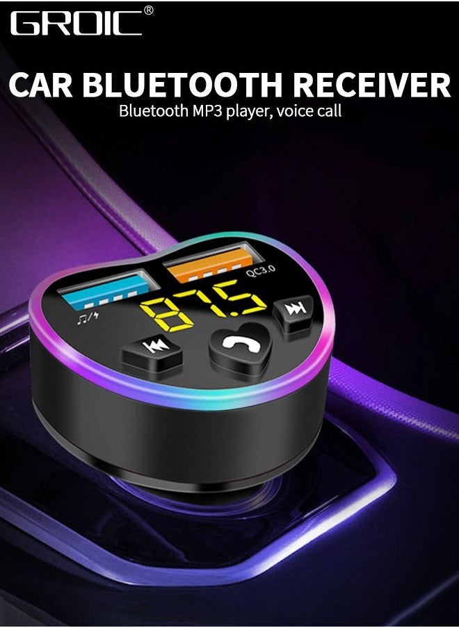 GROIC - Bluetooth Car Adapter ,FM Bluetooth Transmitter,QC 3.0/4.0 USB Lighter Adapter,Car Adapter Radio Music Adapter Charger,Multifunctional Vehicle Charger - Image 1