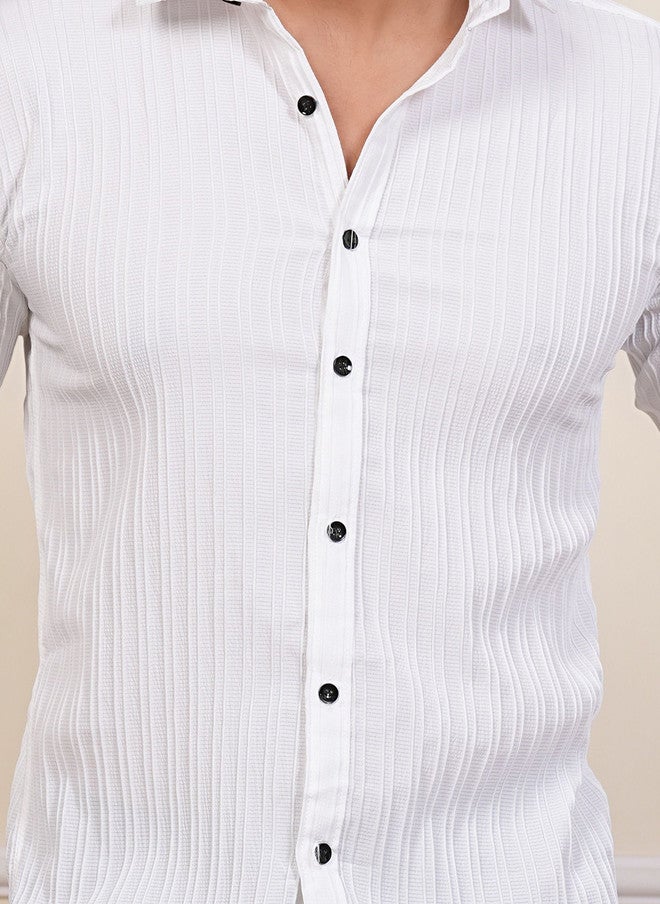 BADLAND Men Classic Regular Fit Textured Spread Collar Casual Shirt - Image 2