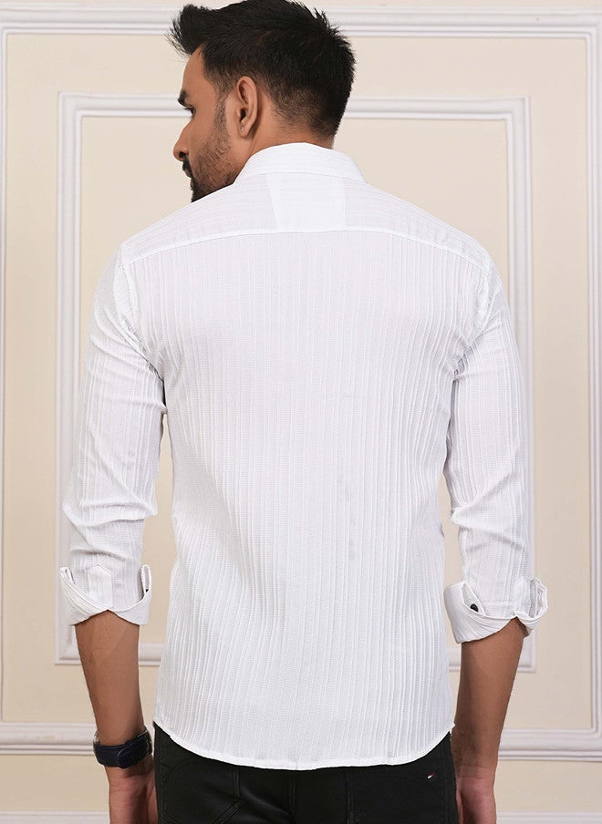 BADLAND Men Classic Regular Fit Textured Spread Collar Casual Shirt - Image 5
