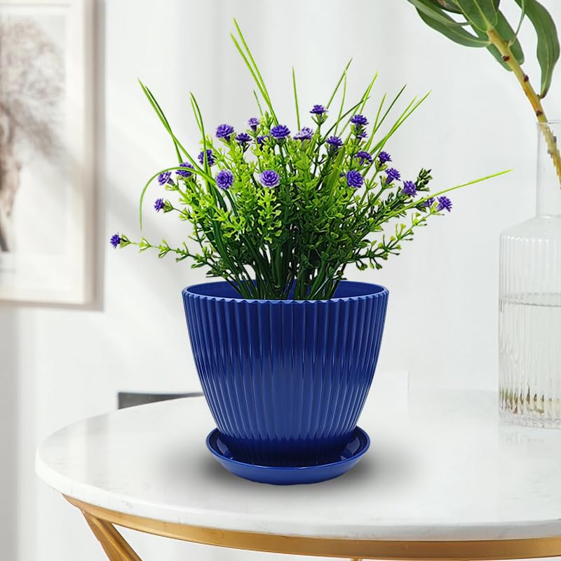 RooTrimmer 7.5/6.5/5.5/4.9/4.2/3.5 Inch Plant Pots with Saucers & Drain Holes - Indoor/Outdoor Flower Pots for Succulents, Herbs, Cactus - Modern Lightweight Durable Planter Set, Blue - Image 4