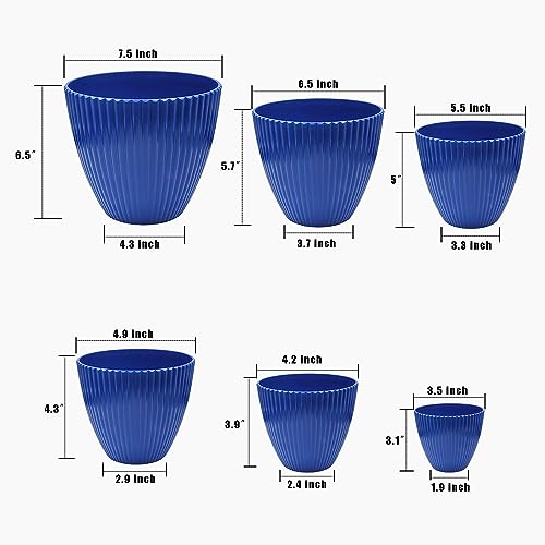 RooTrimmer 7.5/6.5/5.5/4.9/4.2/3.5 Inch Plant Pots with Saucers & Drain Holes - Indoor/Outdoor Flower Pots for Succulents, Herbs, Cactus - Modern Lightweight Durable Planter Set, Blue - Image 2