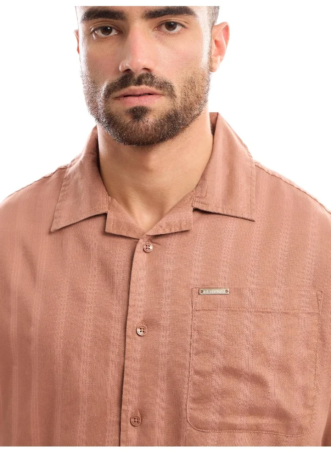 بيونغ Dark Peach Half Sleeve Cuban Collar Shirt for Men