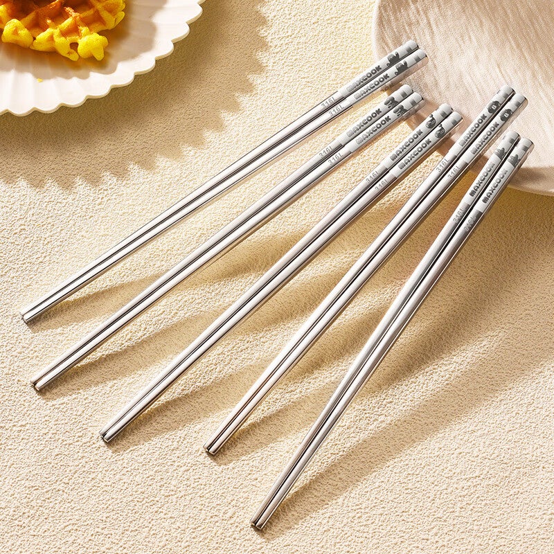 MAXCOOK 316L عيدان الفولاذ المقاوم للصدأ ، 5 أزواج الكرتون مقسمة عيدان ، عيدان مرمزة اللون للمنزل مجموعة أدوات المائدة الإبداعية MCK5905 - Image 3