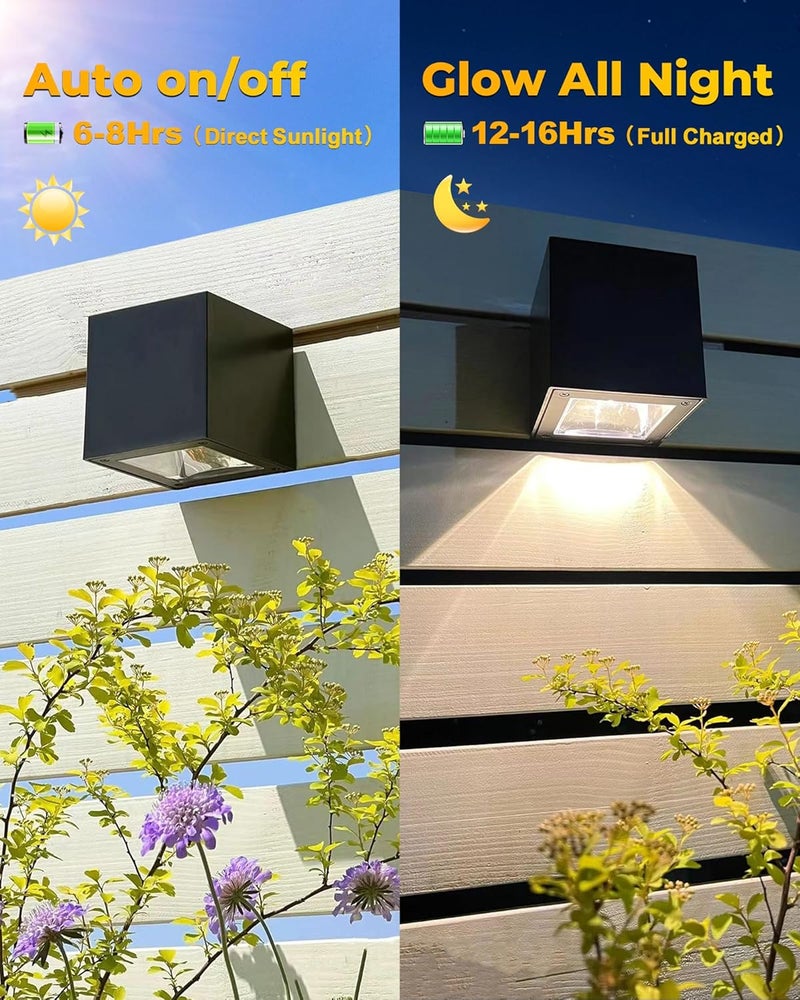 LUHLEE Solar Wall Lights Outdoor, Modern Square Solar Wall Sconce IP65 Waterproof, Solar Outdoor Lights for Patio, Porch, Garden, Backyard, Fence Decor (2 Pack) - Image 3