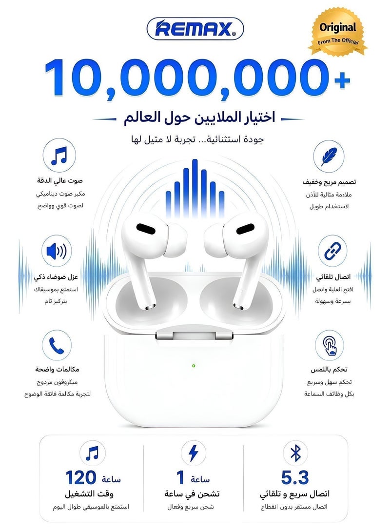 ريماكس سماعة بلوتوث Remax BT560 لاسلكية، صوت نقي وواضح، عزل ضوضاء، ميكروفون للمكالمات، تحكم باللمس، اتصال سريع ومستقر، بطارية تدوم طويلًا، متوافقة مع iPhone وAndroid. - Image 1