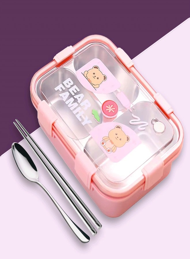 KBV Leak-Proof Stainless Steel Lunch Box (3 Compartment) – BPA-Free Airtight Insulated Tiffin Box with Spoon & Chopsticks | Food Grade Bento Lunch Box for School, Office, Kids, Travel | ISI Mark - Image 1