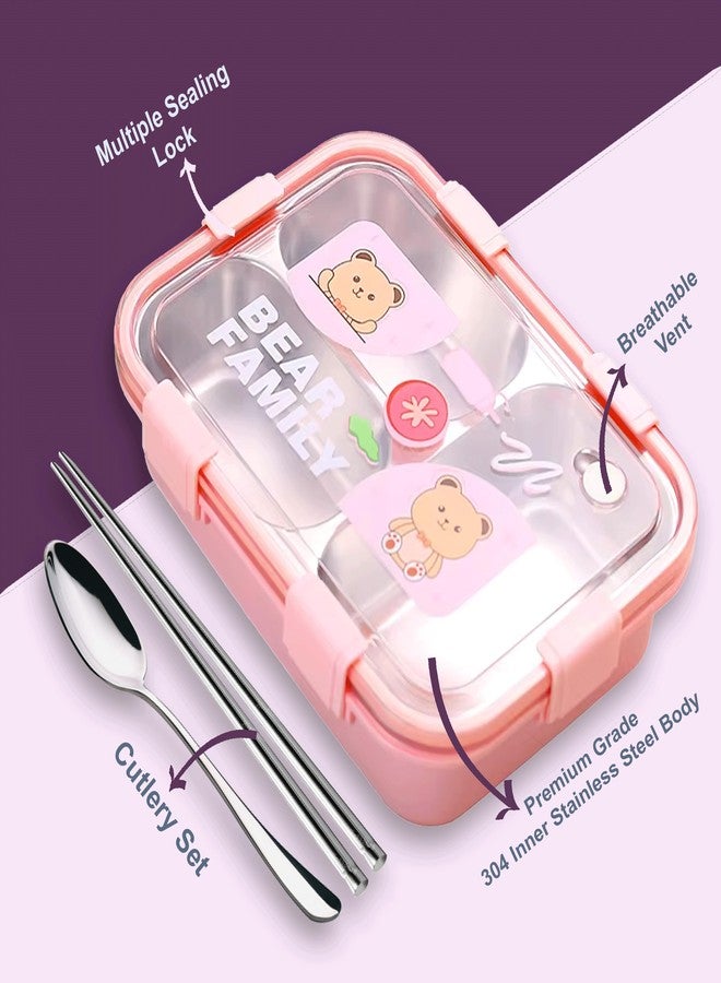 KBV Leak-Proof Stainless Steel Lunch Box (3 Compartment) – BPA-Free Airtight Insulated Tiffin Box with Spoon & Chopsticks | Food Grade Bento Lunch Box for School, Office, Kids, Travel | ISI Mark - Image 2