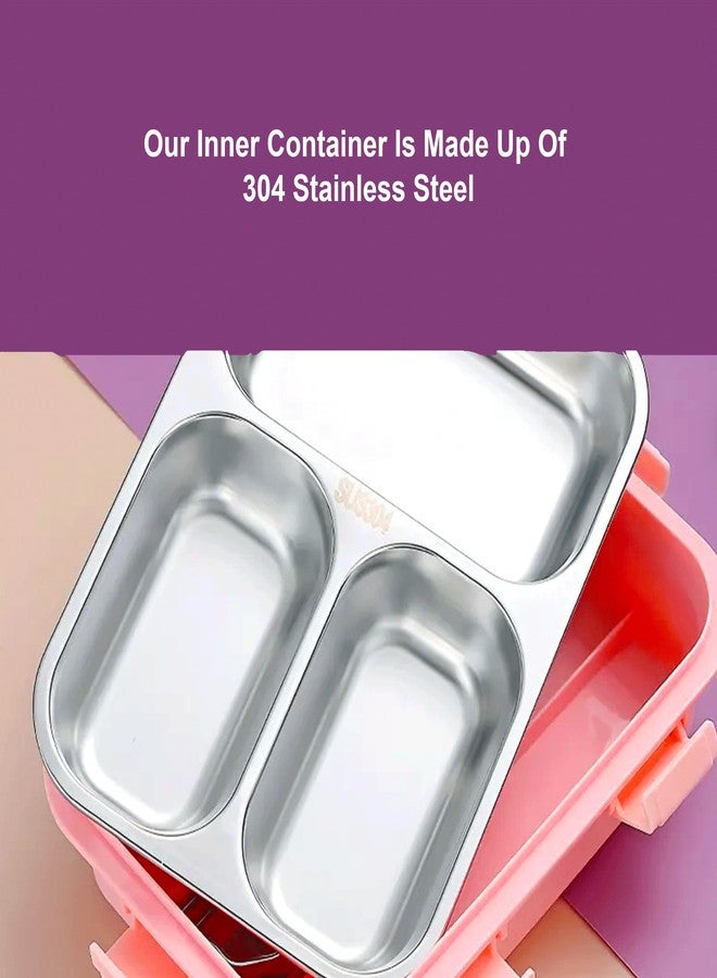 KBV Leak-Proof Stainless Steel Lunch Box (3 Compartment) – BPA-Free Airtight Insulated Tiffin Box with Spoon & Chopsticks | Food Grade Bento Lunch Box for School, Office, Kids, Travel | ISI Mark - Image 5
