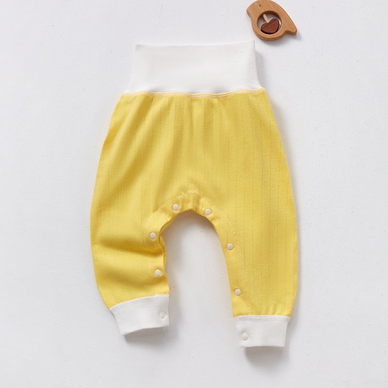Baby High Waist Pants Pure Cotton Push-Button Belly Protection Pants Newborn Free Diaper Pants Baby Adjustable Crotch Pants - Image 1