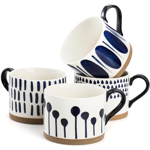 SOUJOY Set of 4 Porcelain Coffee Mugs, 15 Oz Hand Painted Coffee Cups with Handles, Large Glazed Stoneware Mugs for Tea, Hot or Cold Drinks, Best Gifts for Birthday, Thanksgiving, Christmas - Image 1