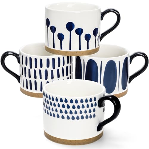 SOUJOY Set of 4 Porcelain Coffee Mugs, 15 Oz Hand Painted Coffee Cups with Handles, Large Glazed Stoneware Mugs for Tea, Hot or Cold Drinks, Best Gifts for Birthday, Thanksgiving, Christmas - Image 5