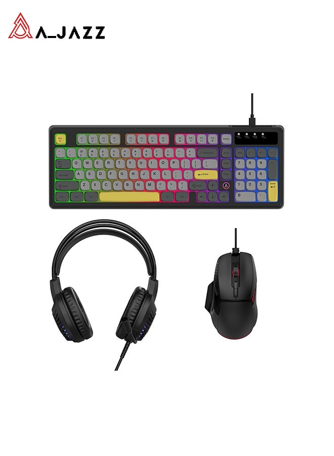 A-jazz AT120 Head mounted Gaming Earphones+Mechanical Touch Keyboard+High DPI Mouse Keyboard and Mouse Earphones, Three piece Set, Essential for Esports Party, Get Ready for Gaming Experience - Image 1