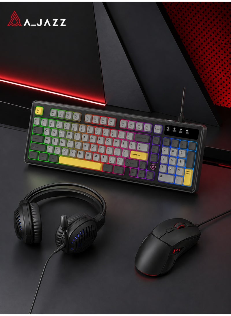 A-jazz AT120 Gaming Trio: Over-Ear Gaming Headset + Mechanical Touch Keyboard + High-DPI Mouse—Zero Latency for Work and Gaming, Perfect for Home Use—A Complete Set of Desktop Peripherals - Image 1