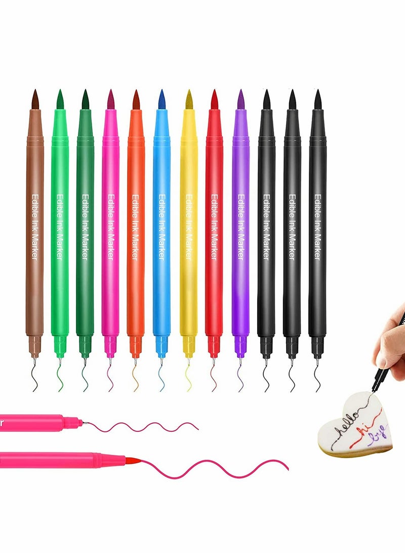 KASTWAVE Food Coloring Pens Upgrade 12 Pcs Food Coloring Marker Pens Dual Sided Edible Markers with Fine and Thick Tip Food Grade Gourmet Writers for DIY Fondant Cakes Frosting Baking Party - Image 1