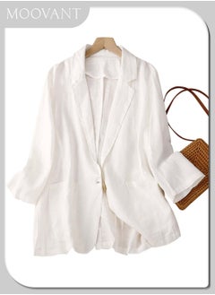 Women's Casual One Button Thin Shirt Coat, Cotton & Linen Blazer, Jackets, Lapel 3/4 Sleeve Suit Blazer, Solid Color Suit Top, White - pzsku/Z91958CD31C1AE18694CFZ/45/_/1724726327/3e0a5bca-acef-47f5-95bc-a2a351fb65c2