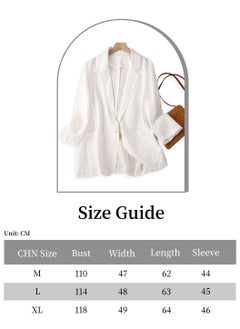 Women's Casual One Button Thin Shirt Coat, Cotton & Linen Blazer, Jackets, Lapel 3/4 Sleeve Suit Blazer, Solid Color Suit Top, White - pzsku/Z91958CD31C1AE18694CFZ/45/_/1731398997/97435ff5-312f-4139-a64e-3a81f5454dca