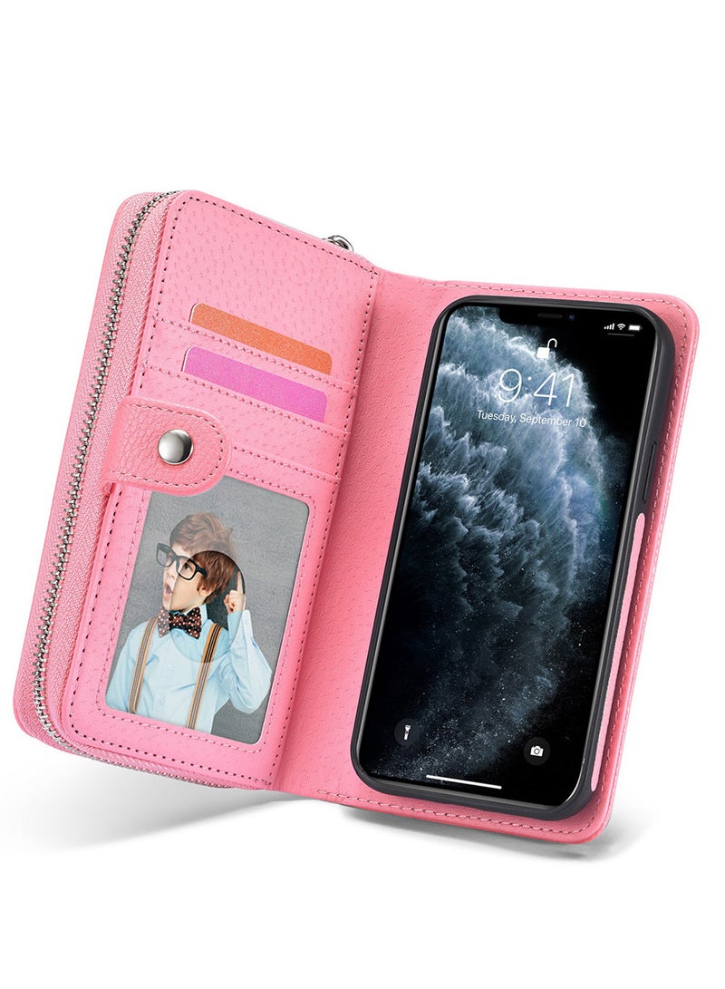 CATANES (for iPhone 12 Mini) Wallet Case Leather Cover with ID Credit Holder Folio Flip Wallet case / Light Pink - Image 1