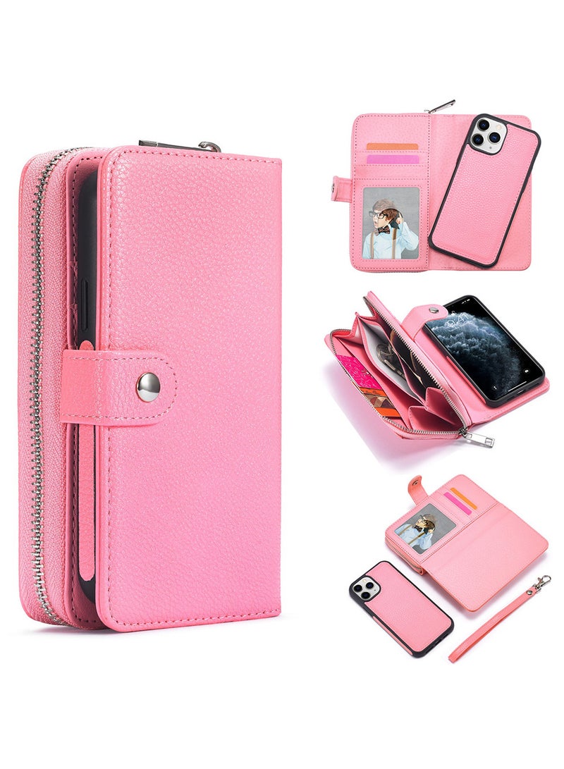 CATANES (for iPhone 12 Mini) Wallet Case Leather Cover with ID Credit Holder Folio Flip Wallet case / Light Pink - Image 2