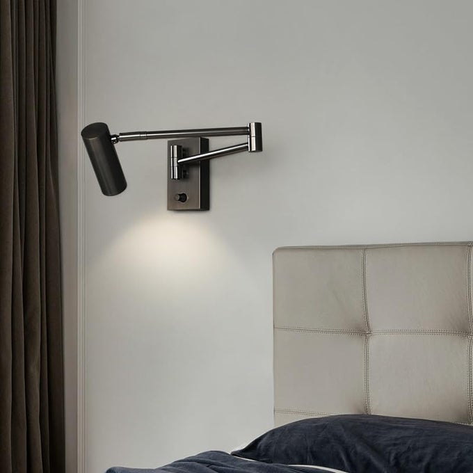 LED 6W BLACK BEDSIDE WALL LIGHT WITH ADJUSTABLE ARM SPOT - WARM WHITE