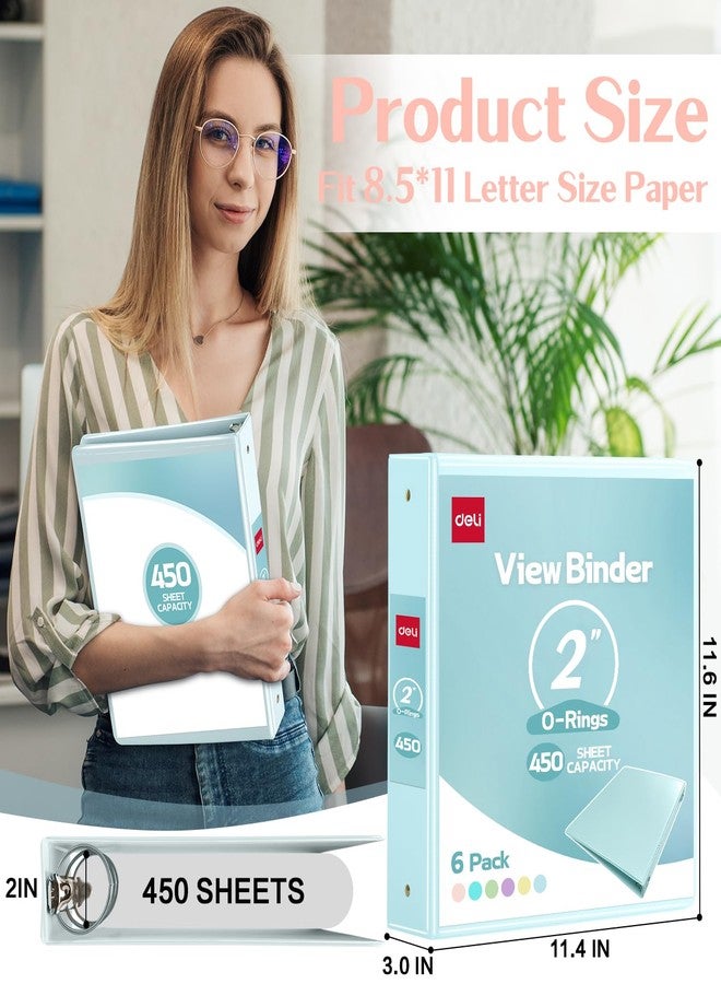 ديلي مجلد ديلي بثلاث حلقات، 2 بوصة، عبوة من 6 مجلدات خالية من مادة PVC (مناسبة لأوراق مقاس 8.5 × 11 بوصة)، ألوان باستيل متنوعة، شفاف، ثلاث حلقات، مقاس A4، 3 ثقوب، سعة 5 أرطال، مناسب للمدرسة أو المكتب - Image 2