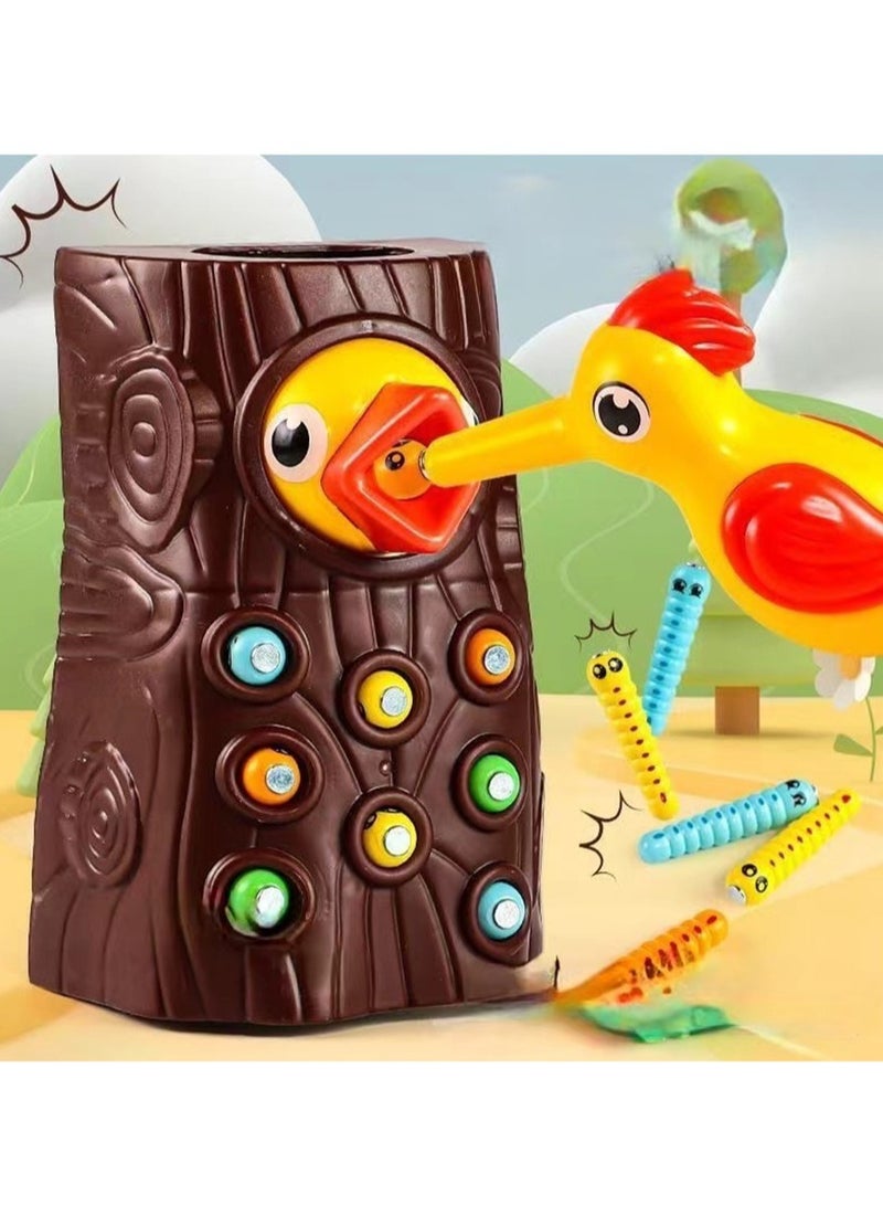 AROAQ Toddler Toy Game Set, Bird Catch And Feed Game, Safe And Durable Montessori Educational Toys, Portable Magnetic Bird Caterpillars Toy Set For Baby Boy Girl, (Brown Set C)  - Image 3