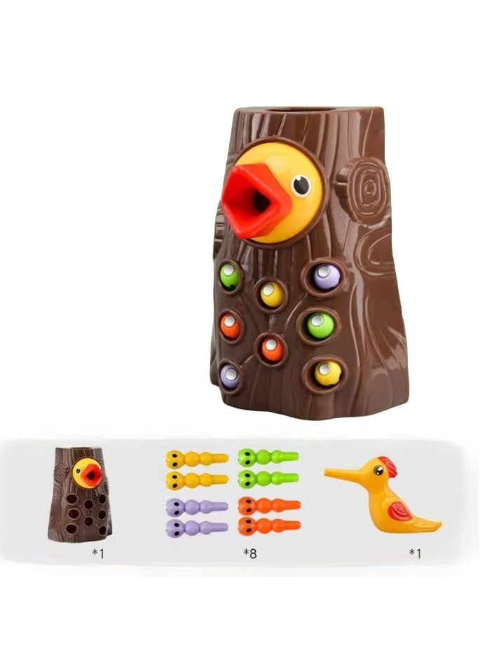 AROAQ Toddler Toy Game Set, Bird Catch And Feed Game, Safe And Durable Montessori Educational Toys, Portable Magnetic Bird Caterpillars Toy Set For Baby Boy Girl, (Brown Set C)  - Image 1