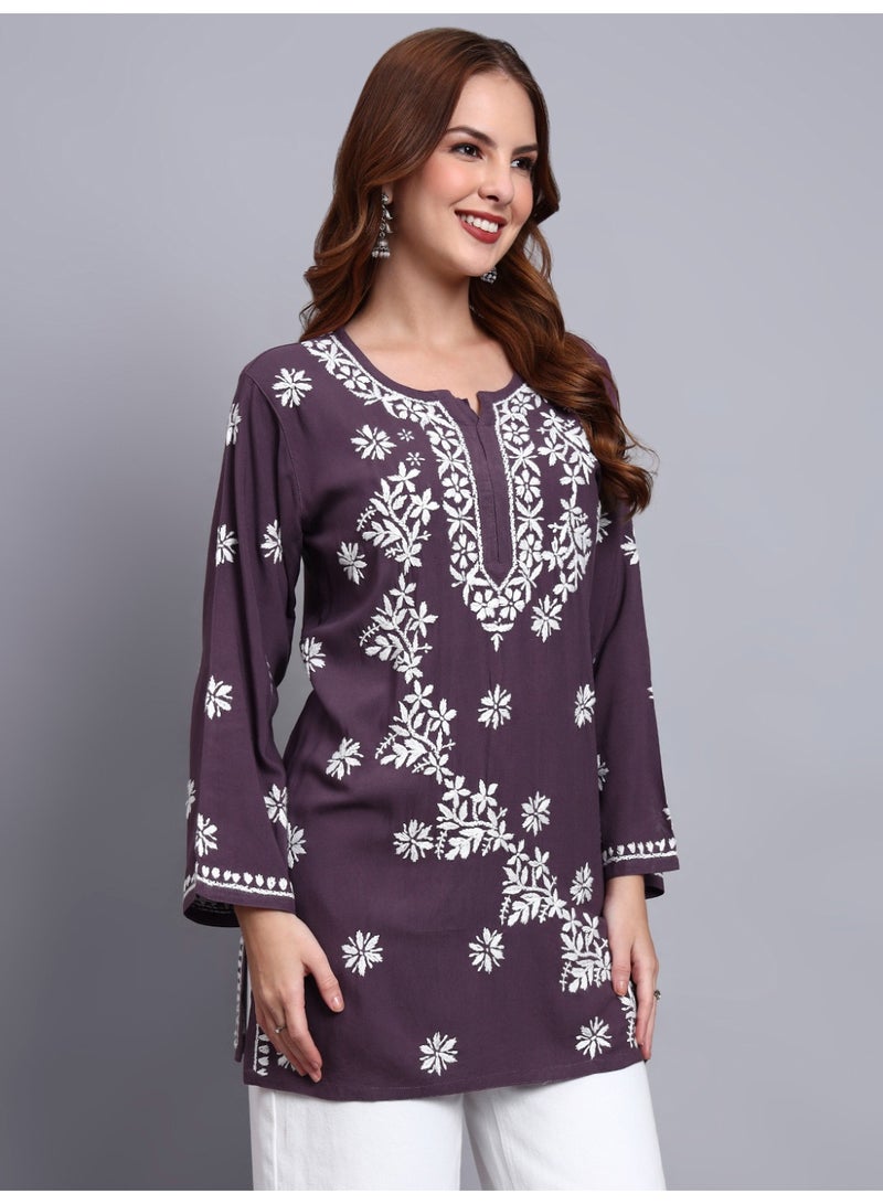 الايا كرتي مطرزة يدوياً من رايون شيكانكاري للنساء - Image 5