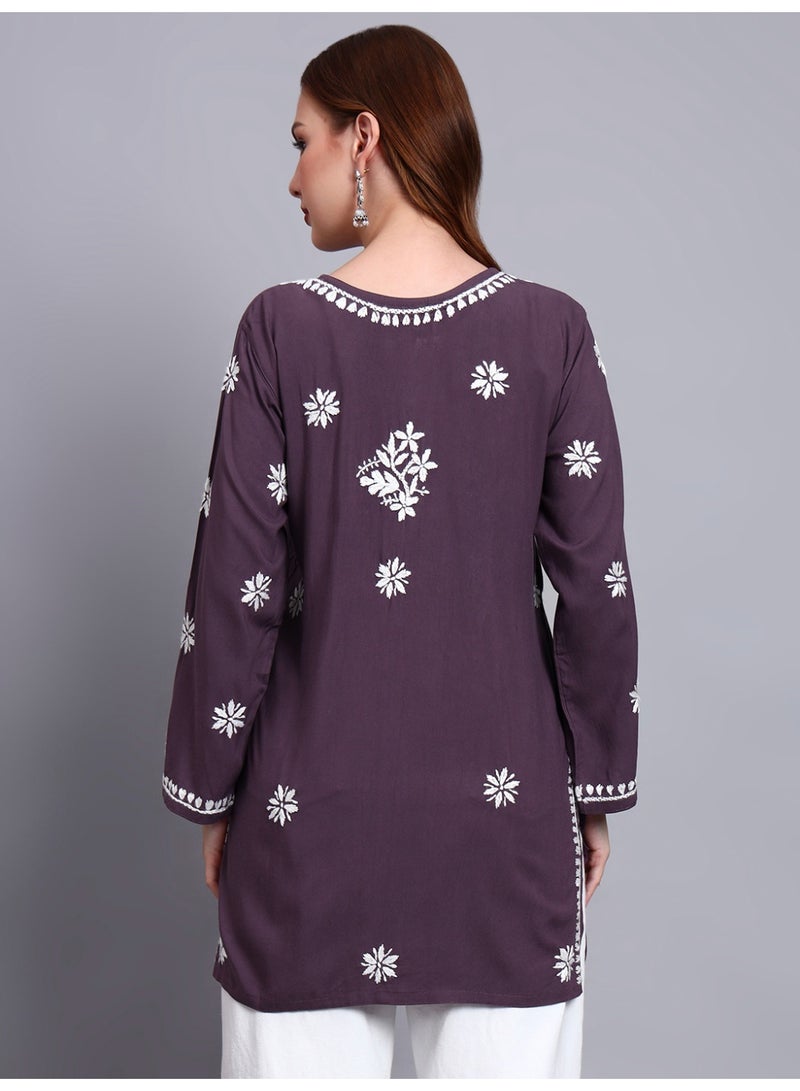 الايا كرتي مطرزة يدوياً من رايون شيكانكاري للنساء - Image 2