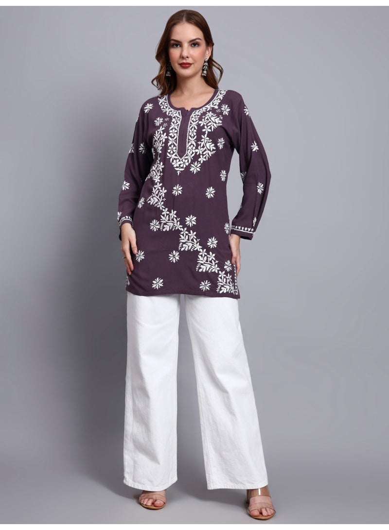 الايا كرتي مطرزة يدوياً من رايون شيكانكاري للنساء - Image 3