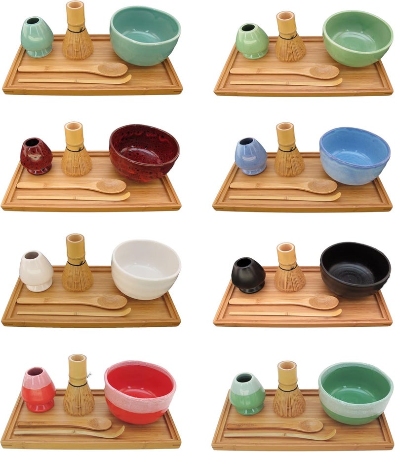 BambooMN Brand  Matcha Bowl Set Includes Bowl RestTea Whisk Chasaku Tea Spoon  Tray 1 Set Coral - Image 2
