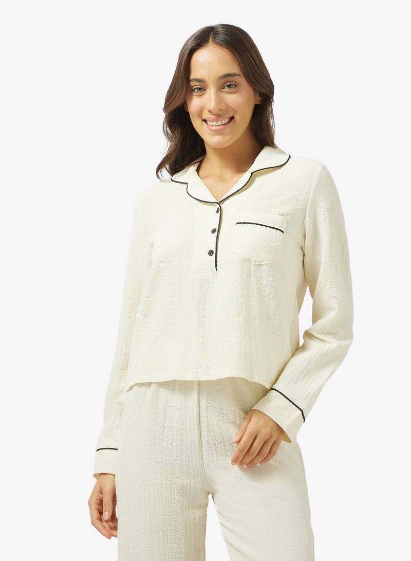 جينجر طقم قميص بيجامة بأزرار وزخارف متباينة - Image 3