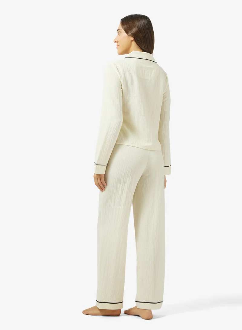 جينجر Button Down Shirt & Pyjama Set with Contrast Trim