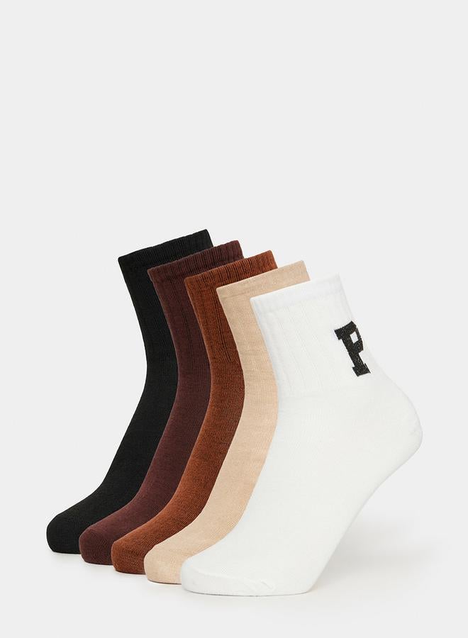 Styli Pack of 5 - Embroidered Detail Crew Socks  - Image 1