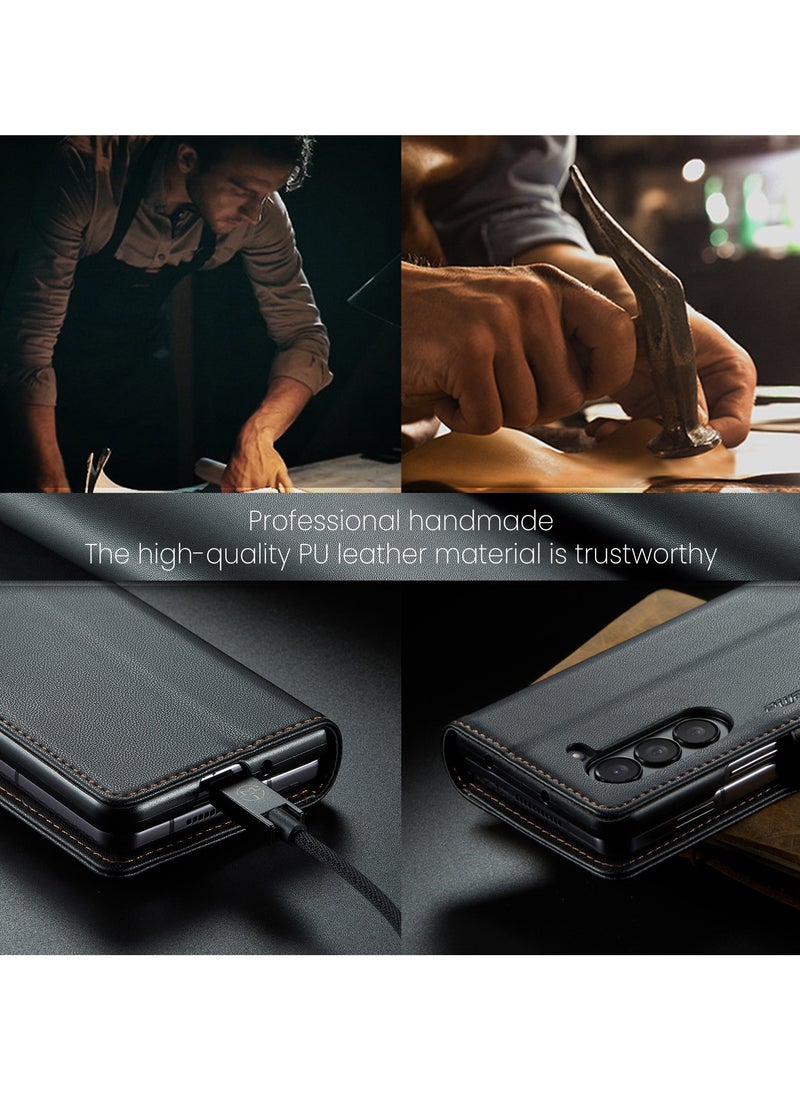 Samsung Galaxy Z Fold 6 (2023) Case, Synthetic Leather Wallet Type Case with RFID-Blocking Card Holder, Stand Function, Shock Resistant, Samsung Galaxy Z Fold 6 Case