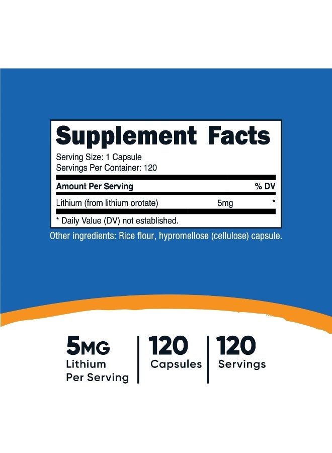 Nutricost Lithium Orotate 5Mg, 120 Capsules - Veggie Caps, Non-Gmo, Gluten Free - Image 2