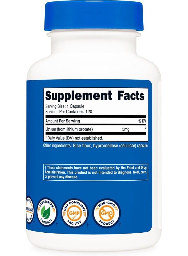 Nutricost Lithium Orotate 5Mg, 120 Capsules - Veggie Caps, Non-Gmo, Gluten Free - Image 4