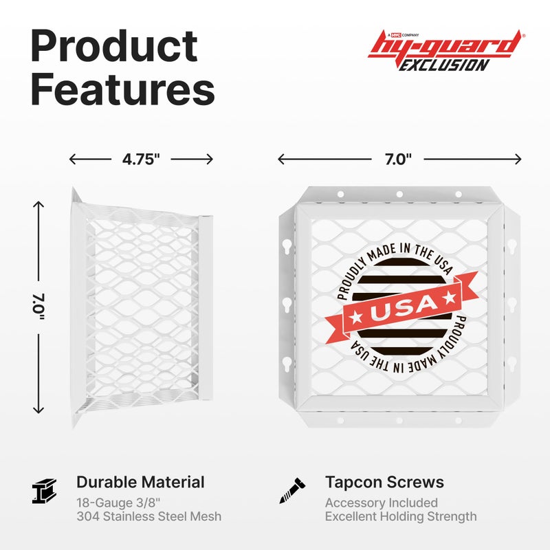 HY-GUARD HY-C RVG-DVG Stainless Steel Universal VentGuard, 100% 304 Stainless Steel Mesh, Easy Installation, 7" L x 7" W x 5" H, White Powder Coat Finish - Image 2