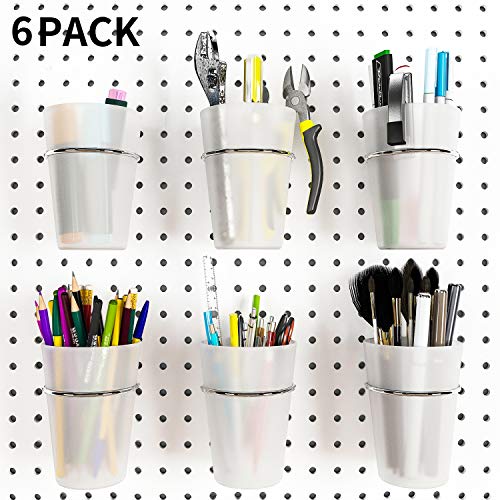 Kuhome 6 Set Pegboard Hooks with Cups, Ring Style Bins with Rings, Pegboard Cup Holder Accessories for Organizing Storage (Transparent) - Image 1