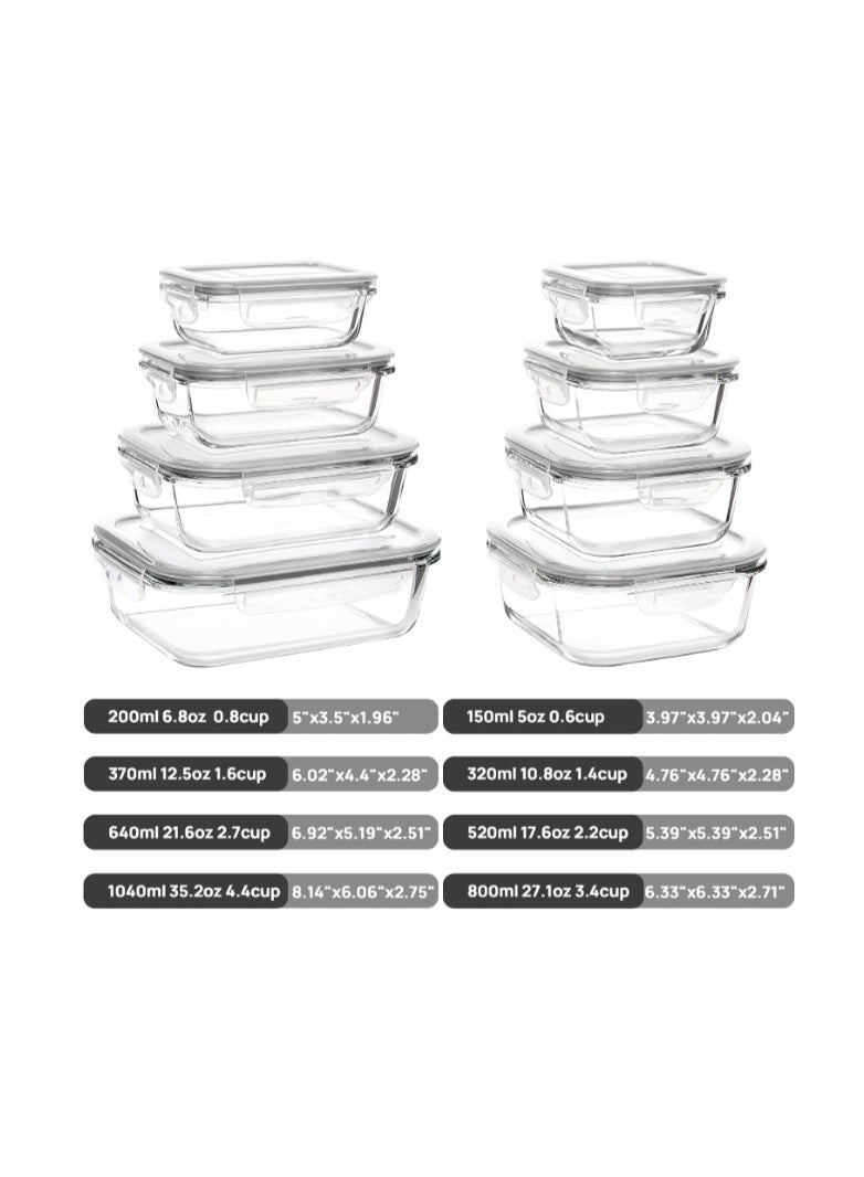 Vtopmart 8 Pack Glass Meal Prep Containers with Leak Proof Locking Lids, Airtight Food Storage Containers for Microwave, Oven, Freezer and Dishwasher, BPA Free - Image 3