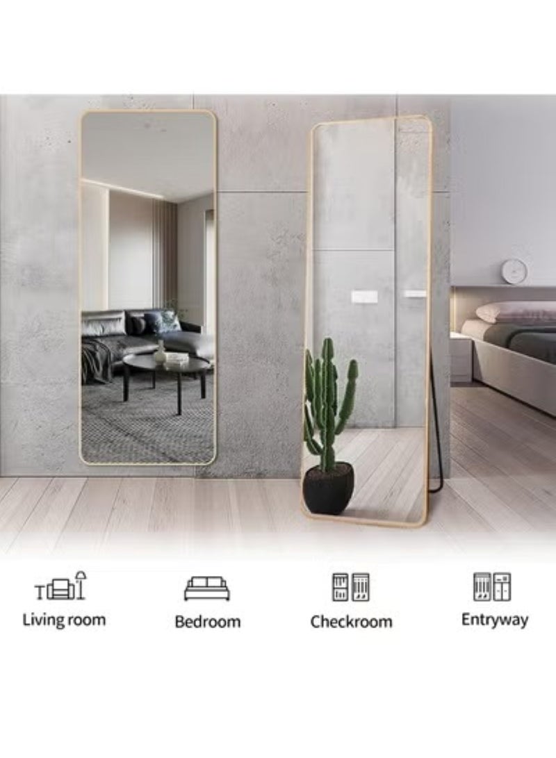 Huitich Aluminum Alloy Frame Floor Mirror With Stand Gold 145x35 - Image 2