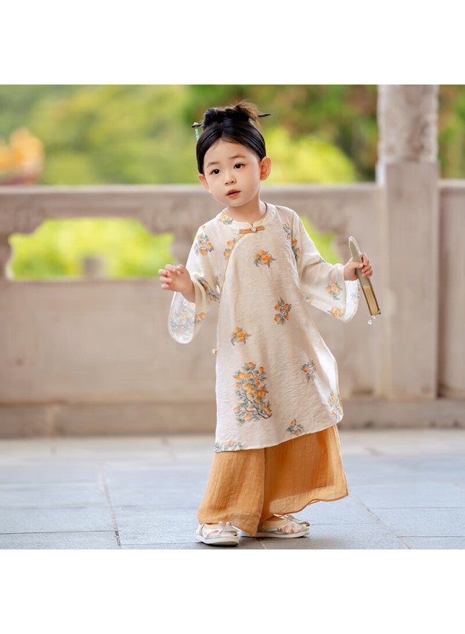 Cute Menghu Ruoli Girls' New Chinese-style Outfit, Oriental Minimalist Luxury Style Parent-child Set, Huangguozi, 110 - Image 2