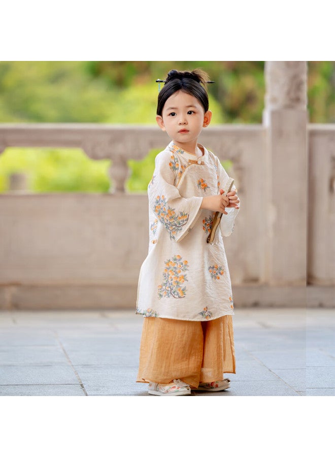 Cute Menghu Ruoli Girls' New Chinese-style Outfit, Oriental Minimalist Luxury Style Parent-child Set, Huangguozi, 110 - Image 3