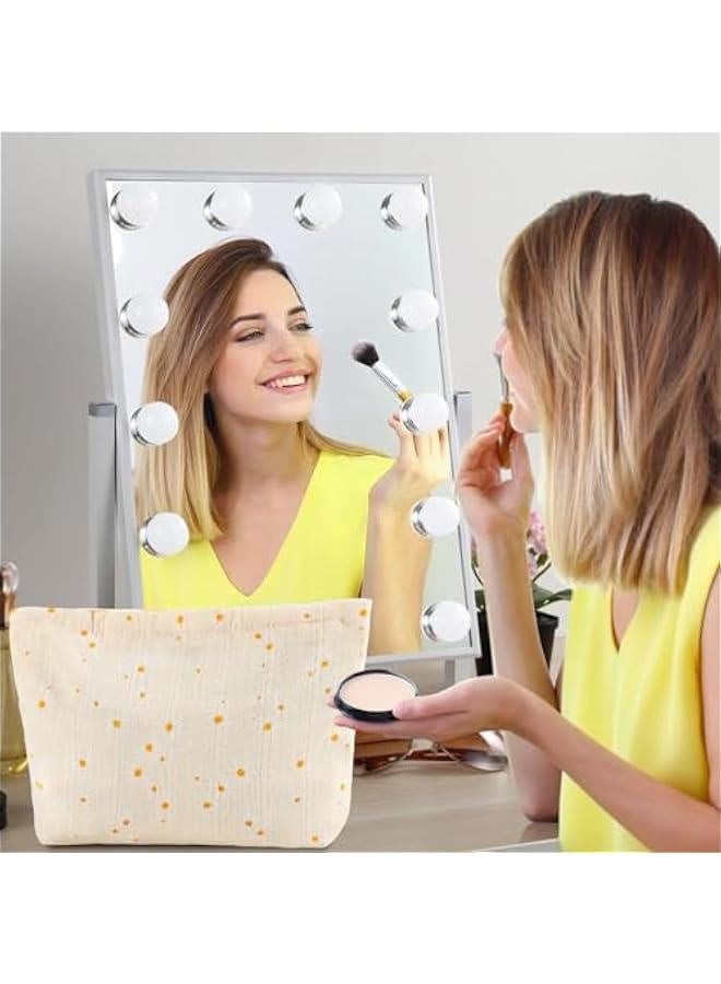 حقيبة مكياج زهرة ديزي السفر الكبيرة حقائب تجميل مزخرفة للنساء حقيبة مكياج لطيفة حقيبة مكياج بسحاب لحقيبة يد حقيبة تنظيم مكياج بيضاء جمالية حقيبة مستحضرات التجميل المحمولة - Image 5